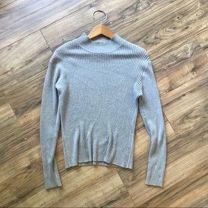 Grey ribbed sweatshirt 100% cotton mock turtleneck